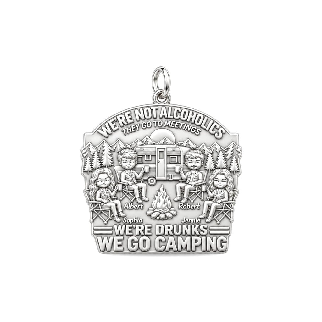 Camping Friends Campfire Charm Bracelet – Personalized Bestie Gift – silver plated 2 cm charm, front view