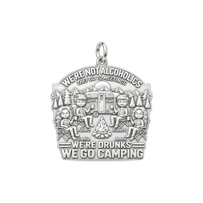 Camping Friends Campfire Charm Bracelet – Personalized Bestie Gift – silver plated 2 cm charm, front view