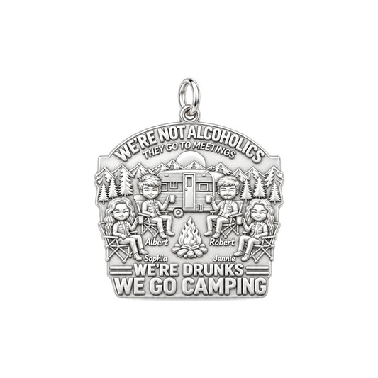 Camping Friends Campfire Charm Bracelet – Personalized Bestie Gift – silver plated 2 cm charm, front view