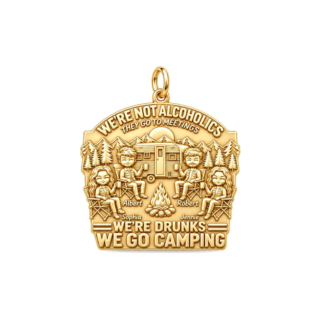 Camping Friends Campfire Charm Bracelet – Personalized Bestie Gift – 18K gold plated 2 cm charm, front view