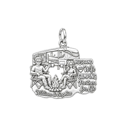 Camping Partners For Life Charm Bracelet – Personalized Couple Gift – silver plated 3 cm charm, front view