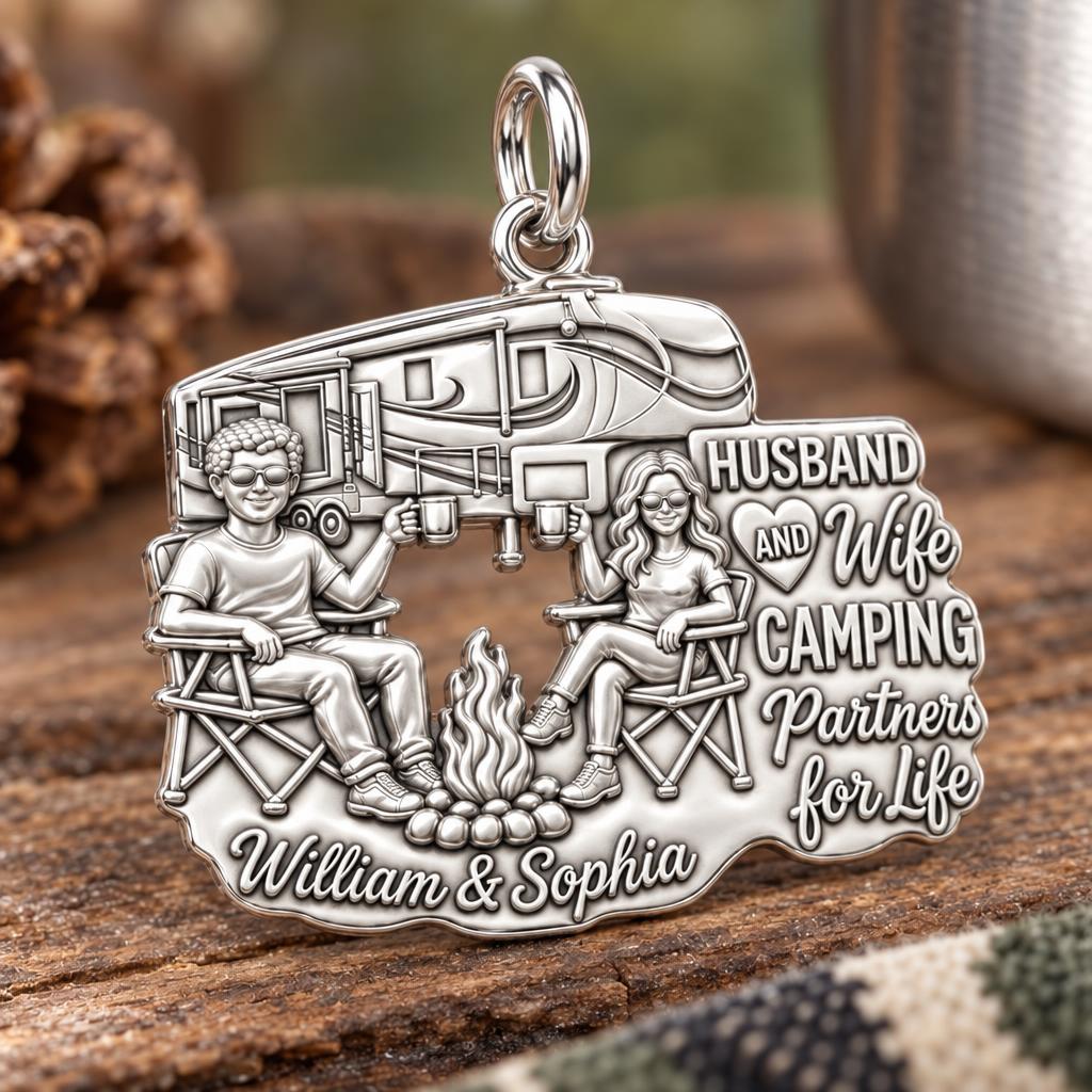 Camping Partners For Life Charm Bracelet – Personalized Couple Gift – macro detail of the charm