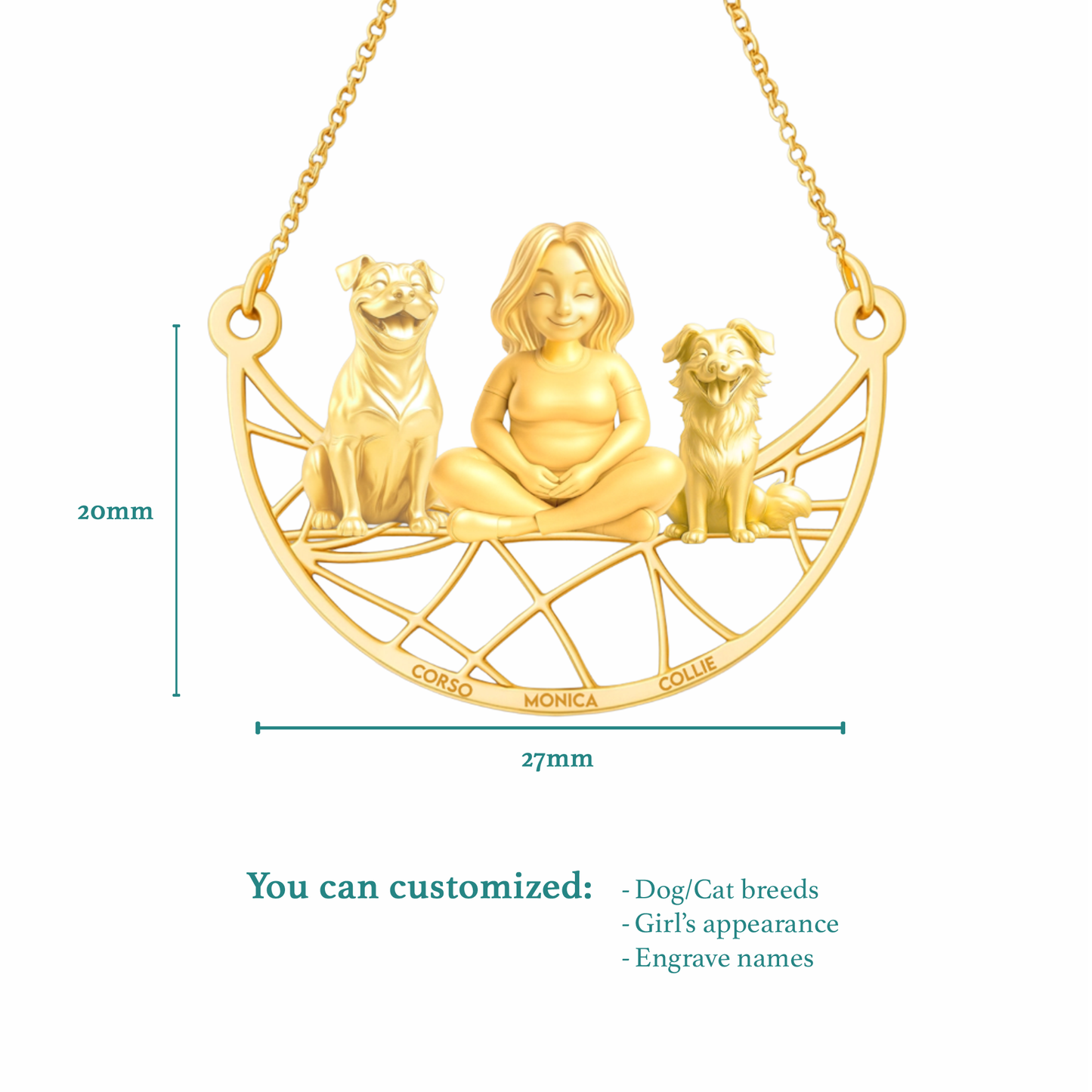 Soulyshine Personalized Girl And Her Pets Necklace - Cane Corso/Border Collie
