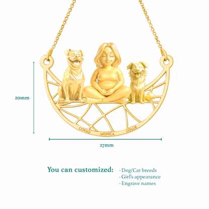 Soulyshine Personalized Girl And Her Pets Necklace - Cane Corso/Border Collie