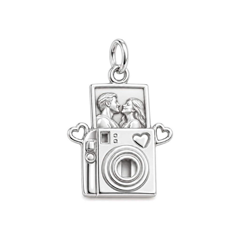 Captured Moments Camera Charm Bracelet – Personalized Couple Gift – silver charm, front view