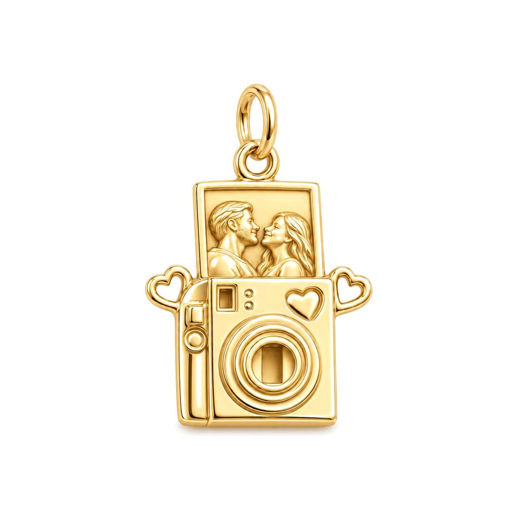 Captured Moments Camera Charm Bracelet – Personalized Couple Gift – 18K gold charm, front view