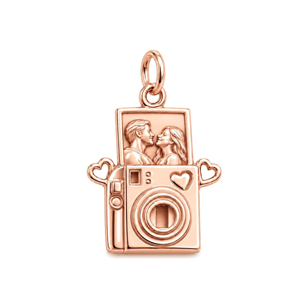 Captured Moments Camera Charm Bracelet – Personalized Couple Gift – rose gold charm, front view