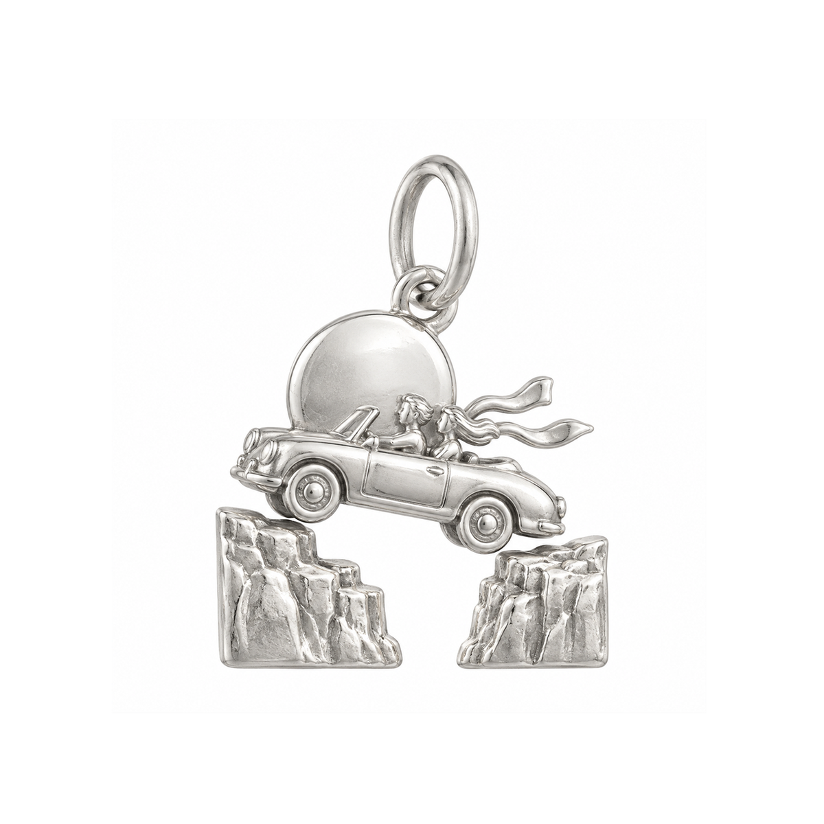 Car Flying Over a Canyon Charm — Silver — 50-works-silver-20260916-140