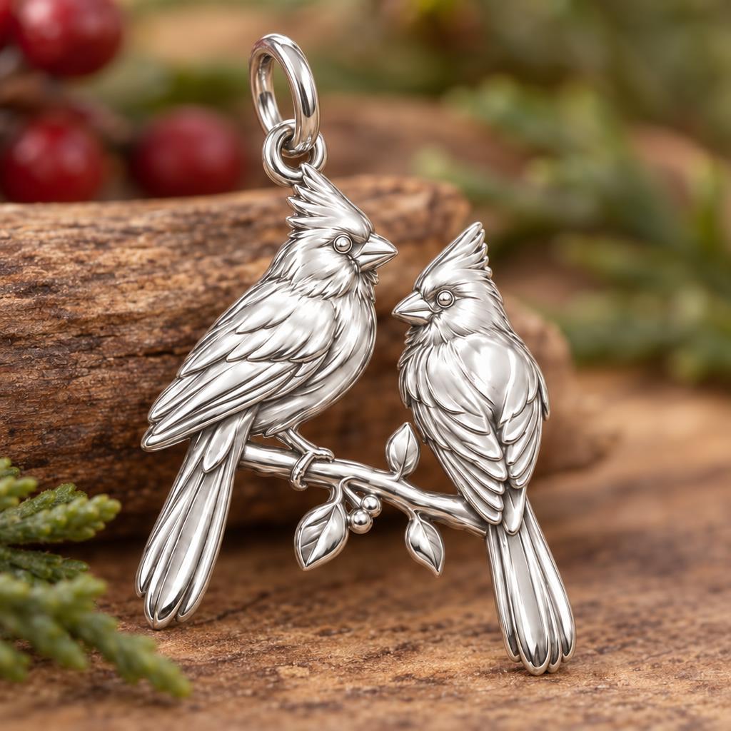 Cardinal Couple on a Branch Charm and Polyester Cord Bracelet Set