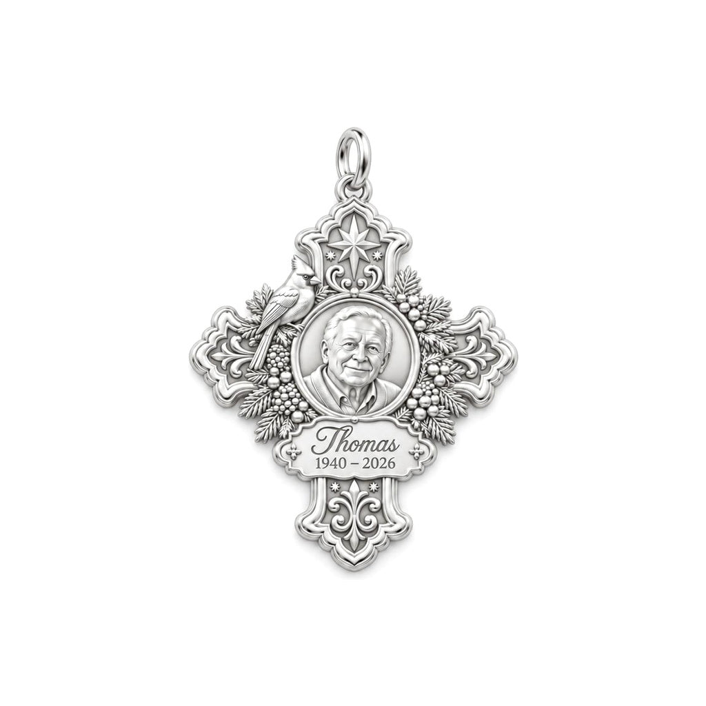 Cardinal Cross Memorial Charm Bracelet – Personalized Bereavement Gift – silver charm, front view