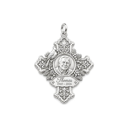 Cardinal Cross Memorial Charm Bracelet – Personalized Bereavement Gift – silver charm, front view