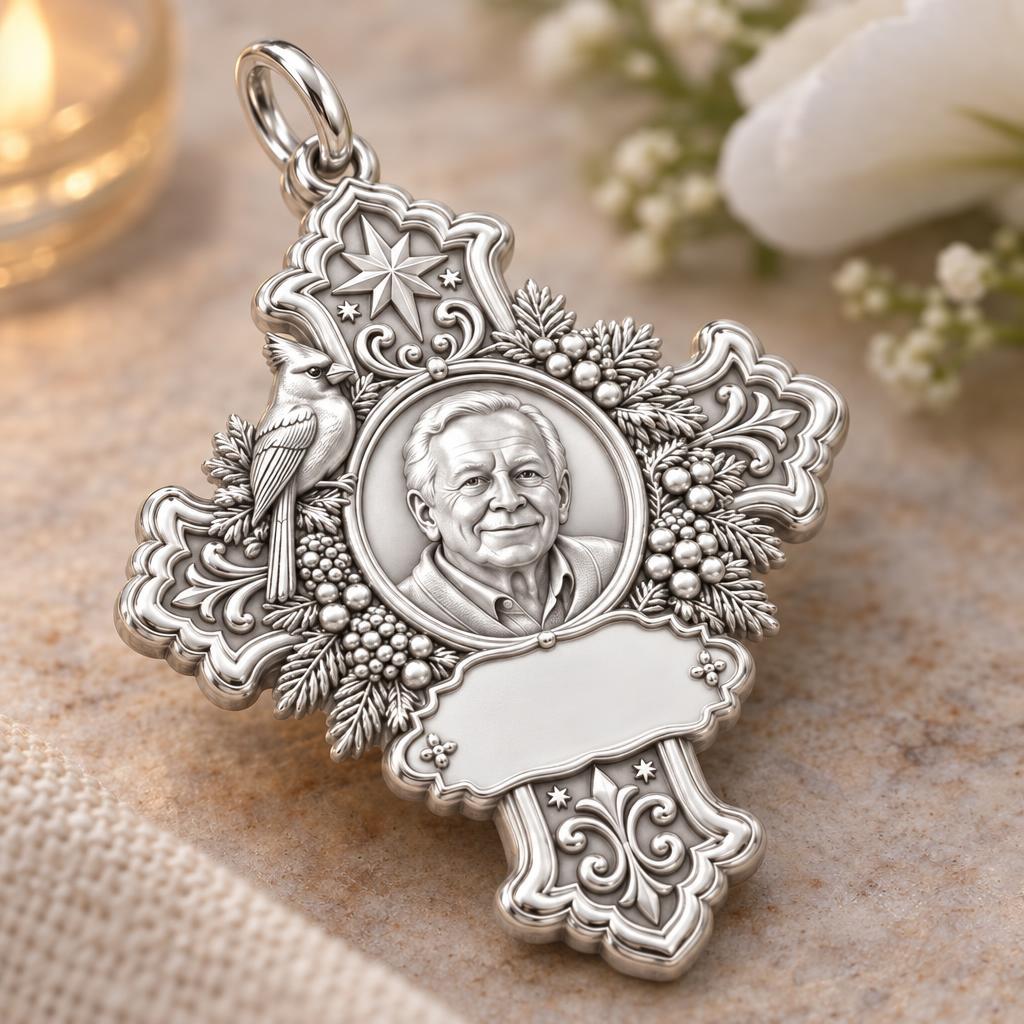 Cardinal Cross Memorial Charm Bracelet – Personalized Bereavement Gift – macro detail of the charm