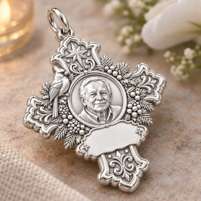 Cardinal Cross Memorial Charm Bracelet – Personalized Bereavement Gift – macro detail of the charm