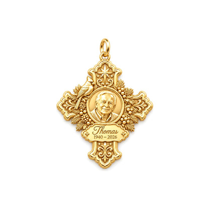 Cardinal Cross Memorial Charm Bracelet – Personalized Bereavement Gift – 18K gold charm, front view