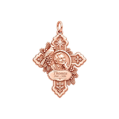 Cardinal Cross Remembrance Charm Bracelet – Personalized Memorial Gift – rose gold charm, front view