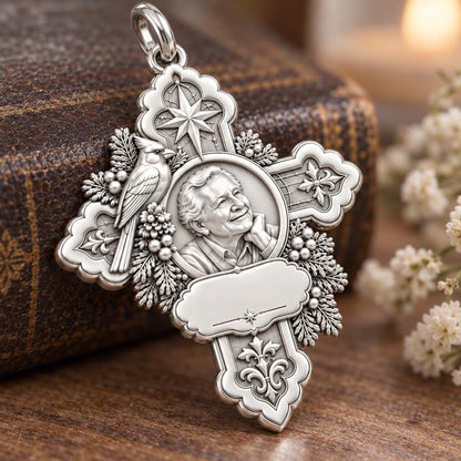 Cardinal Cross Remembrance Charm Bracelet – Personalized Memorial Gift – macro detail of the charm