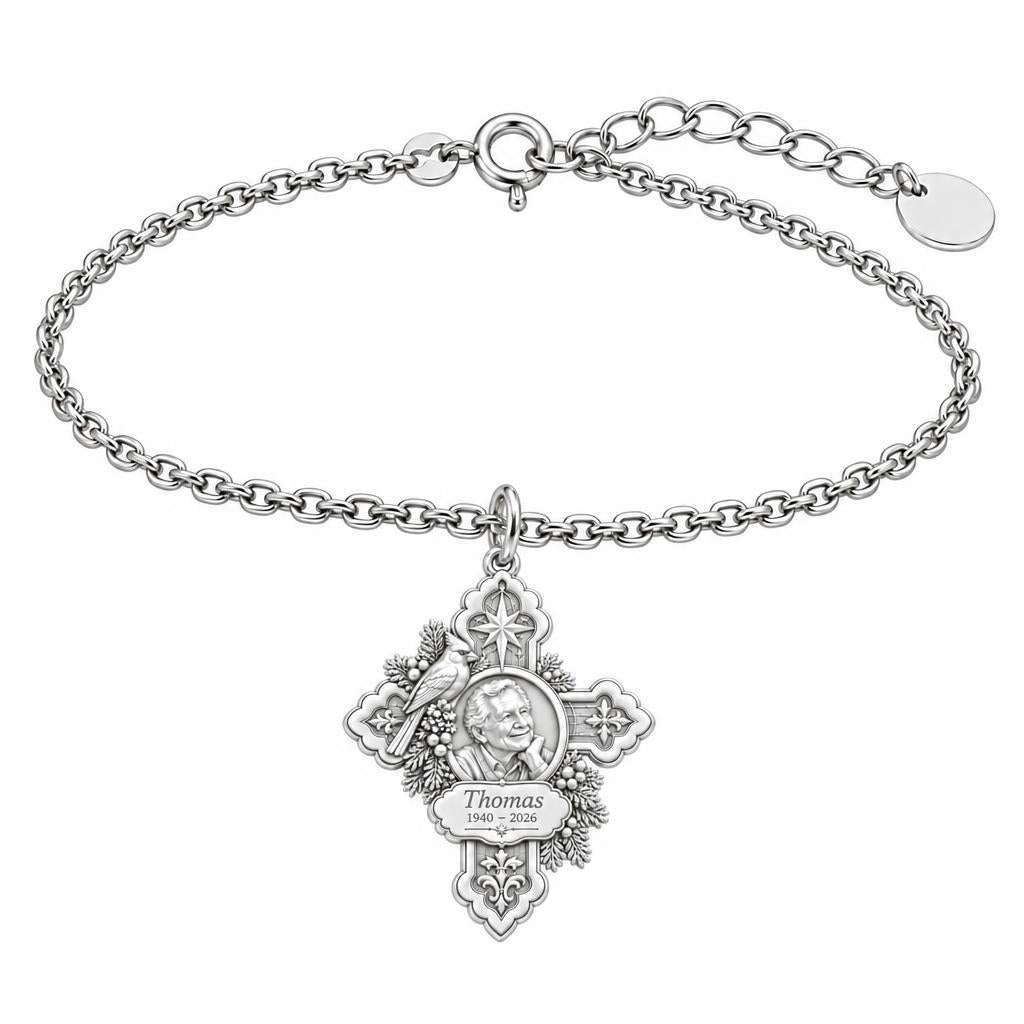 Cardinal Cross Remembrance Charm Bracelet Set – silver, front view