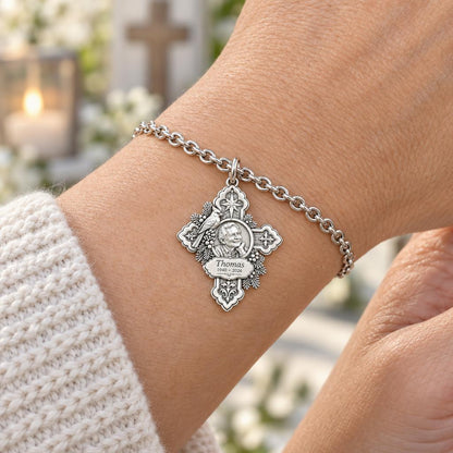 Cardinal Cross Remembrance Charm Bracelet Set – worn / in use