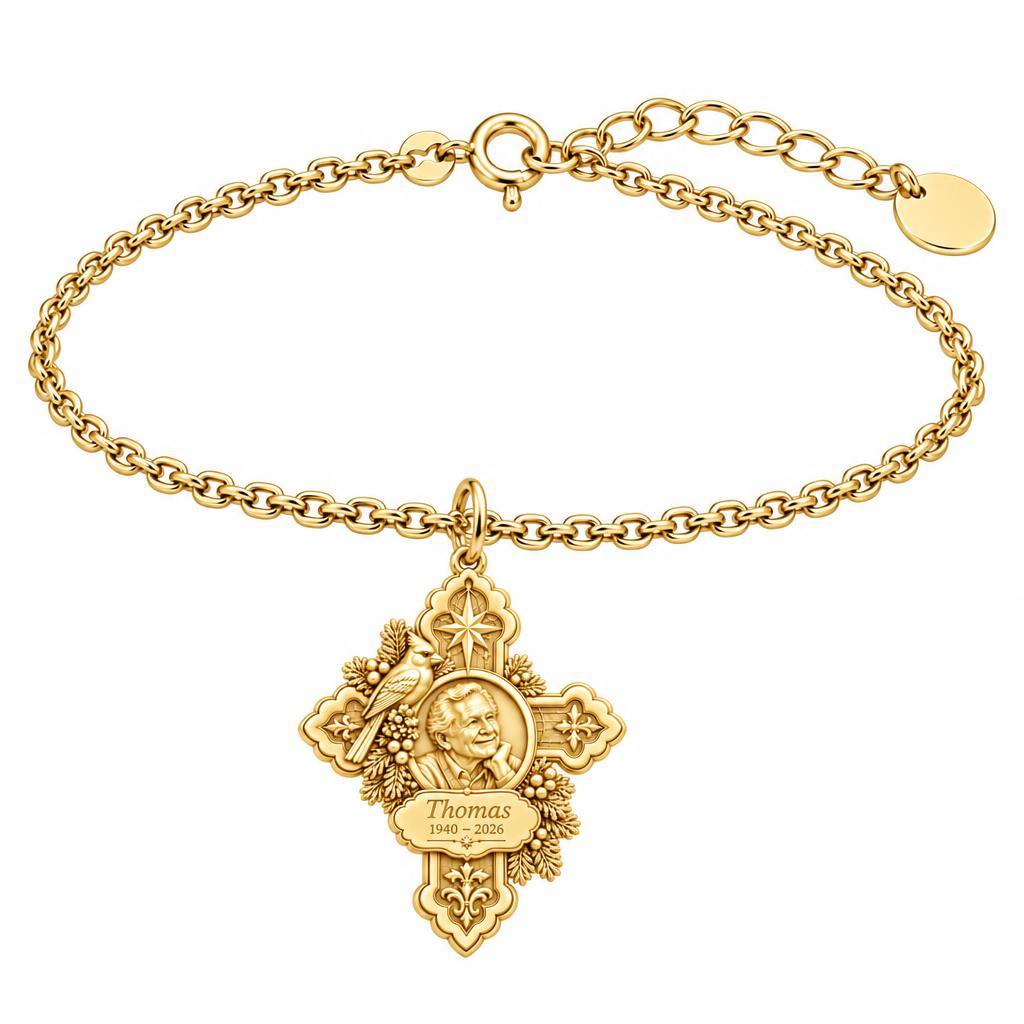 Cardinal Cross Remembrance Charm Bracelet Set – 18K gold, front view
