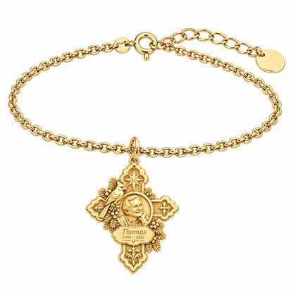 Cardinal Cross Remembrance Charm Bracelet Set – 18K gold, front view