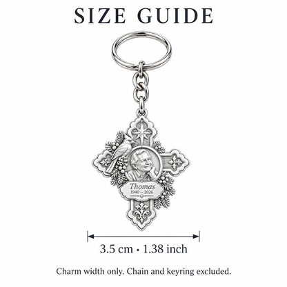 Cardinal Cross Remembrance Charm Keychain – size guide, 3.5 cm (1.38 in) charm, chain and keyring excluded