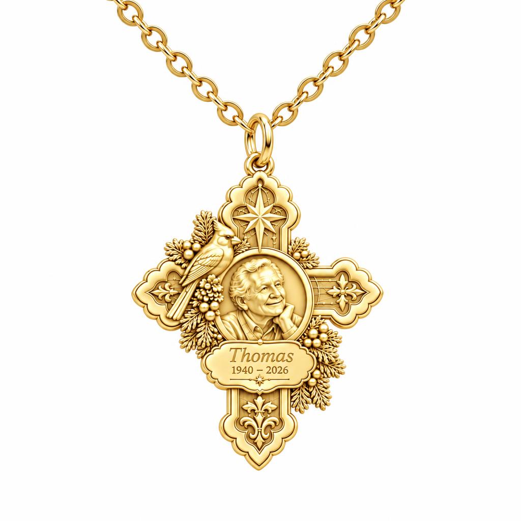 Cardinal Cross Remembrance Charm Necklace Set – 18K gold, front view