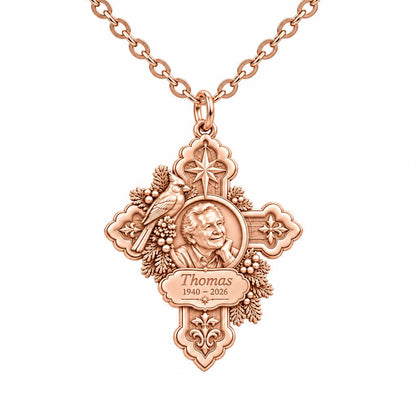 Cardinal Cross Remembrance Charm Necklace Set – rose gold, front view