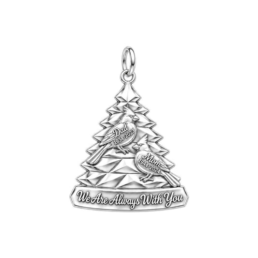 Cardinal Eternal Tree Charm Bracelet – Personalized Memorial Gift – silver plated 3 cm charm, front view
