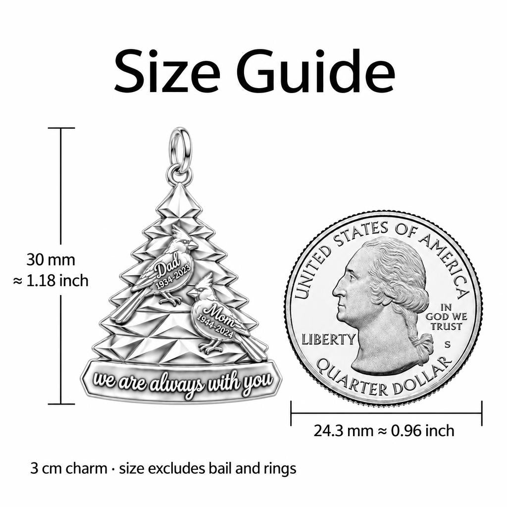 Cardinal Eternal Tree Charm Bracelet – Personalized Memorial Gift – size guide, 3 cm charm next to a quarter