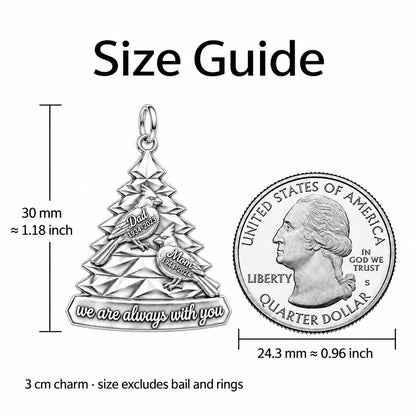 Cardinal Eternal Tree Charm Bracelet – Personalized Memorial Gift – size guide, 3 cm charm next to a quarter