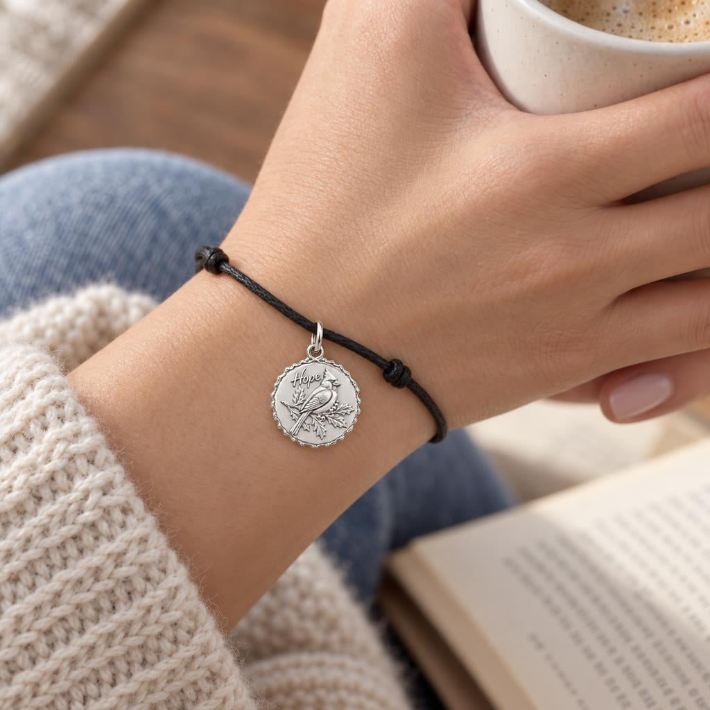 Cardinal Hope Charm and Polyester Cord Bracelet Set