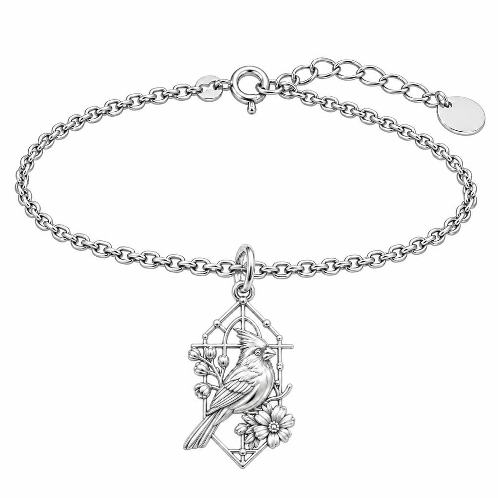 Cardinal in Window Charm Bracelet Set – silver, front view
