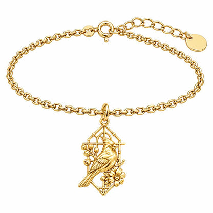 Cardinal in Window Charm Bracelet Set – 18K gold, front view