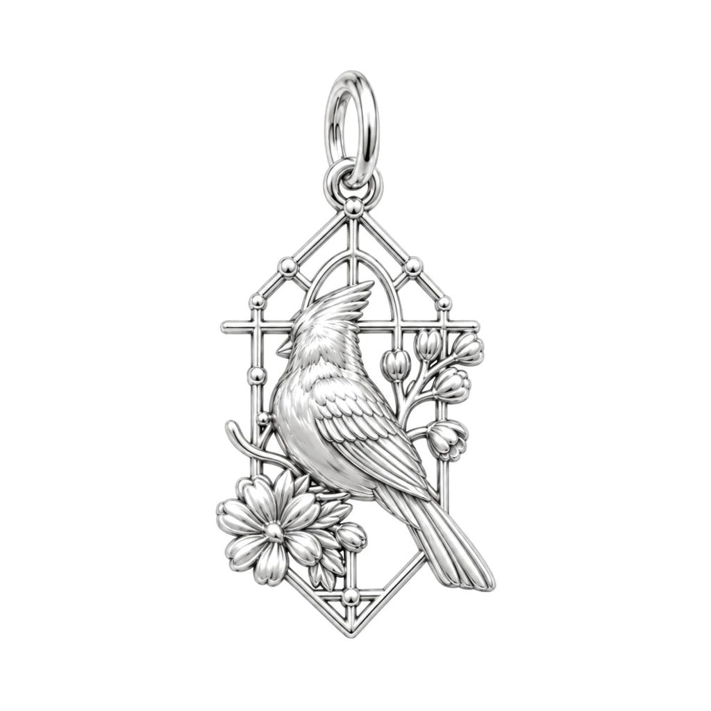 Cardinal in Window Charm Keychain – back of the charm, engraving area