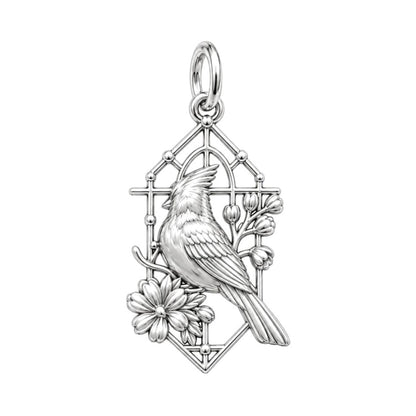 Cardinal in Window Charm Keychain – back of the charm, engraving area