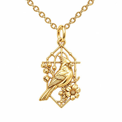 Cardinal in Window Charm Necklace Set – 18K gold, front view