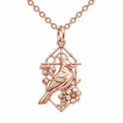Cardinal in Window Charm Necklace Set – rose gold, front view