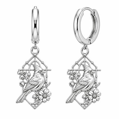 Cardinal in Window Huggie Charm Earrings – silver, front view