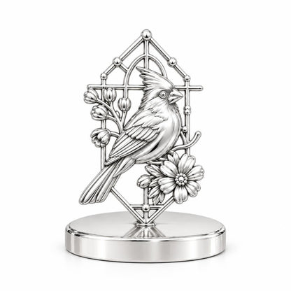 Cardinal in Window Keepsake Plaque – silver, front view