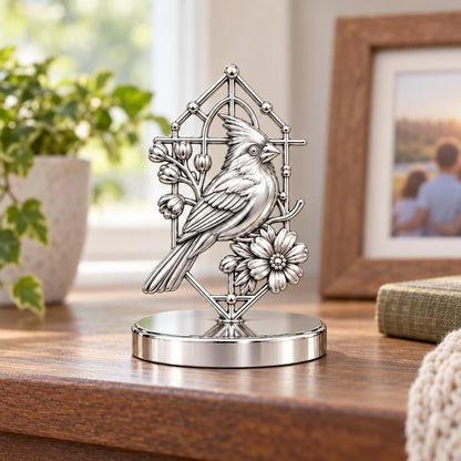 Cardinal in Window Keepsake Plaque – worn / in use