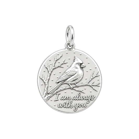 Cardinal Messenger Charm Bracelet – Personalized Sympathy Gift – silver plated 3 cm charm, front view