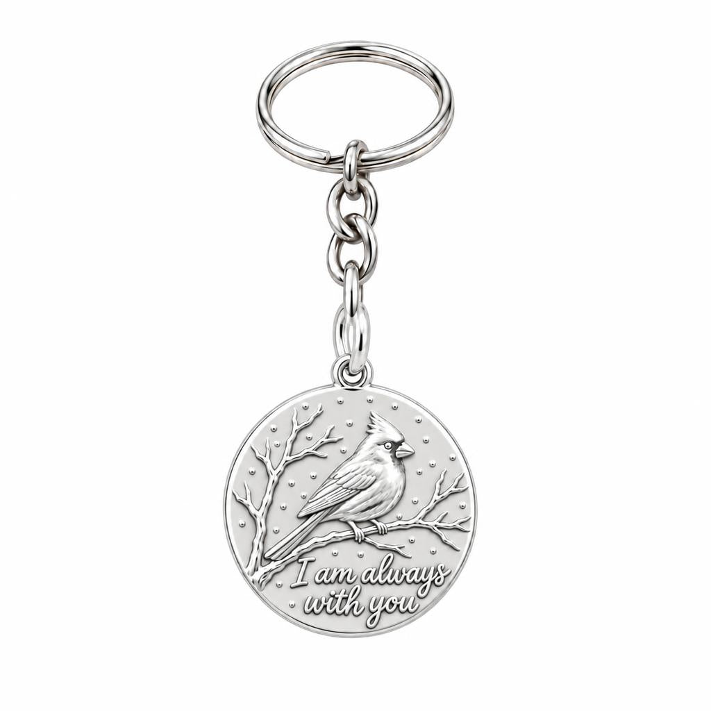 Cardinal Messenger Charm Keychain – silver, front view