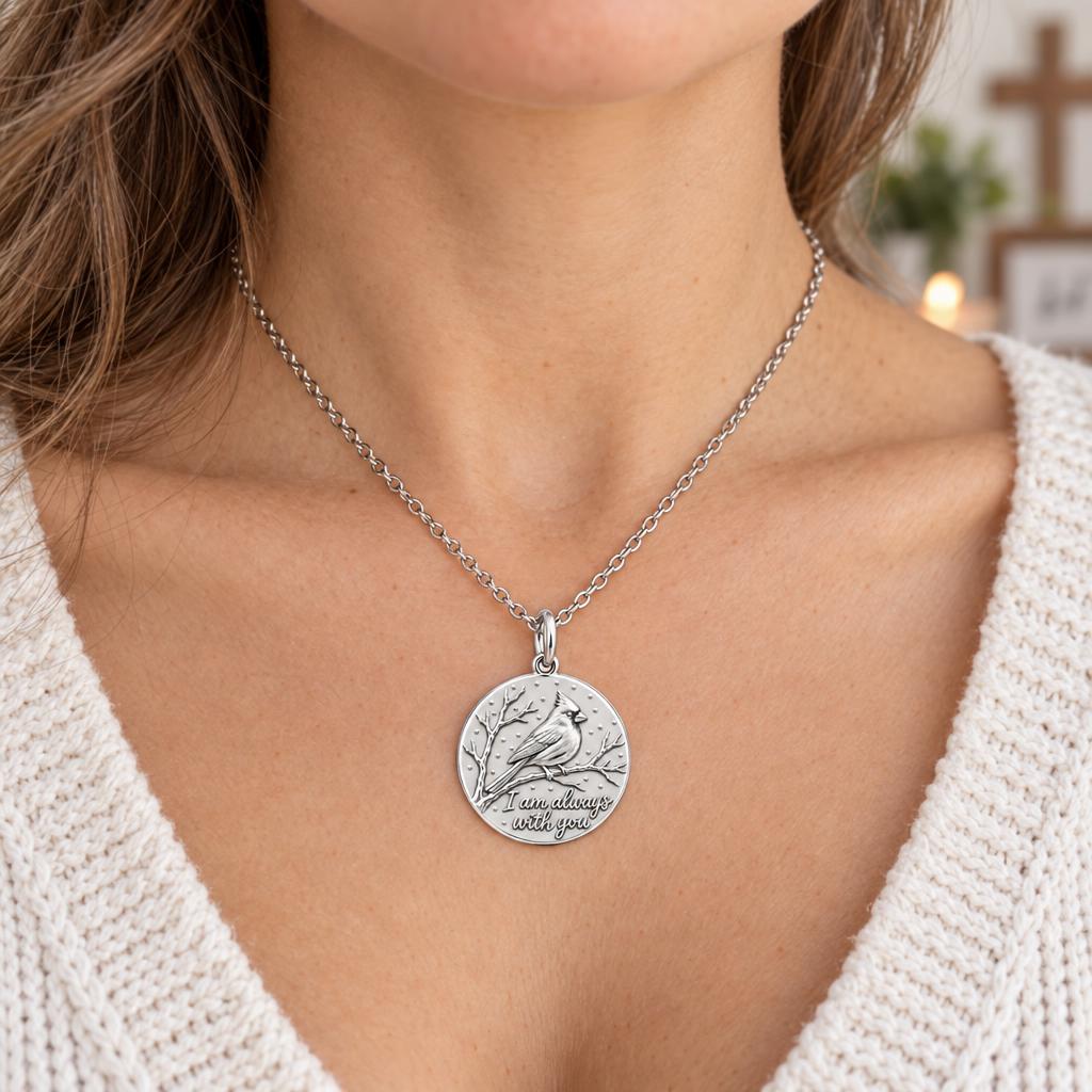 Cardinal Messenger Charm Necklace Set – worn / in use