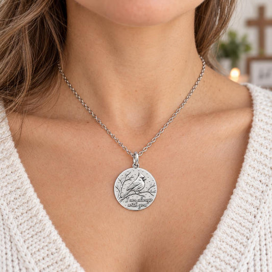 Cardinal Messenger Charm Necklace Set – worn / in use