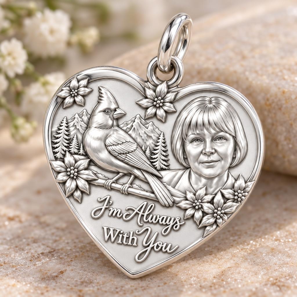 Cardinal Messenger Heart Charm Bracelet – Personalized Memorial Gift – macro detail of the charm