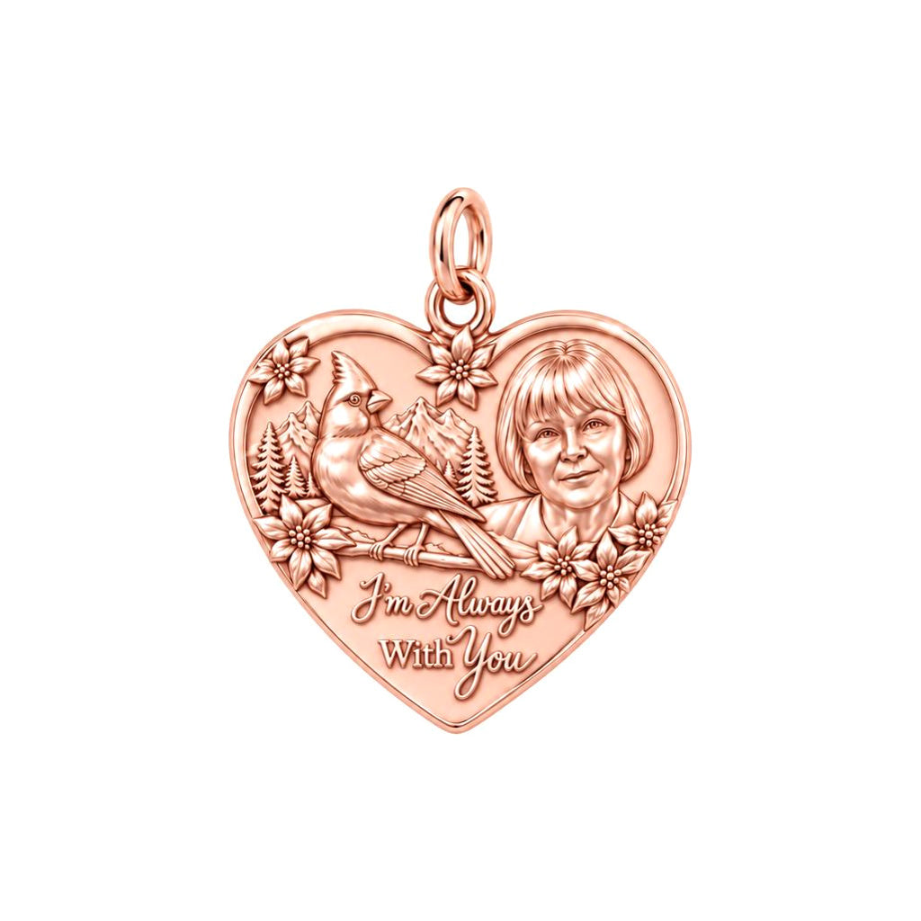 Cardinal Messenger Heart Charm Bracelet – Personalized Memorial Gift – rose gold 2 cm charm, front view