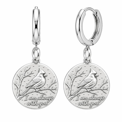 Cardinal Messenger Huggie Charm Earrings – silver, front view