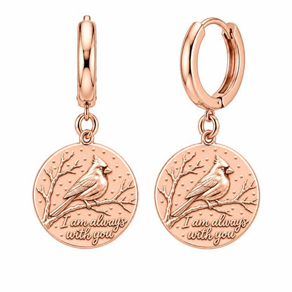 Cardinal Messenger Huggie Charm Earrings – rose gold, front view