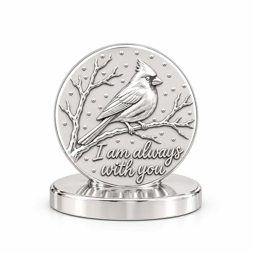 Cardinal Messenger Keepsake Plaque – silver, front view
