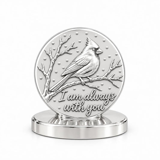 Cardinal Messenger Keepsake Plaque – silver, front view